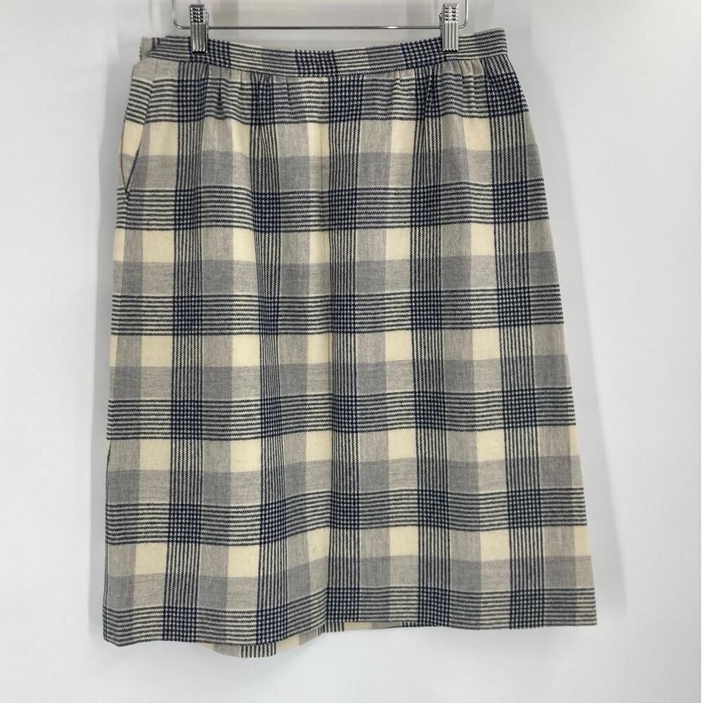 Vintage Pendleton Plaid Gray Cream Wool Lined Skirt Women’s 14 - Picture 2 of 8